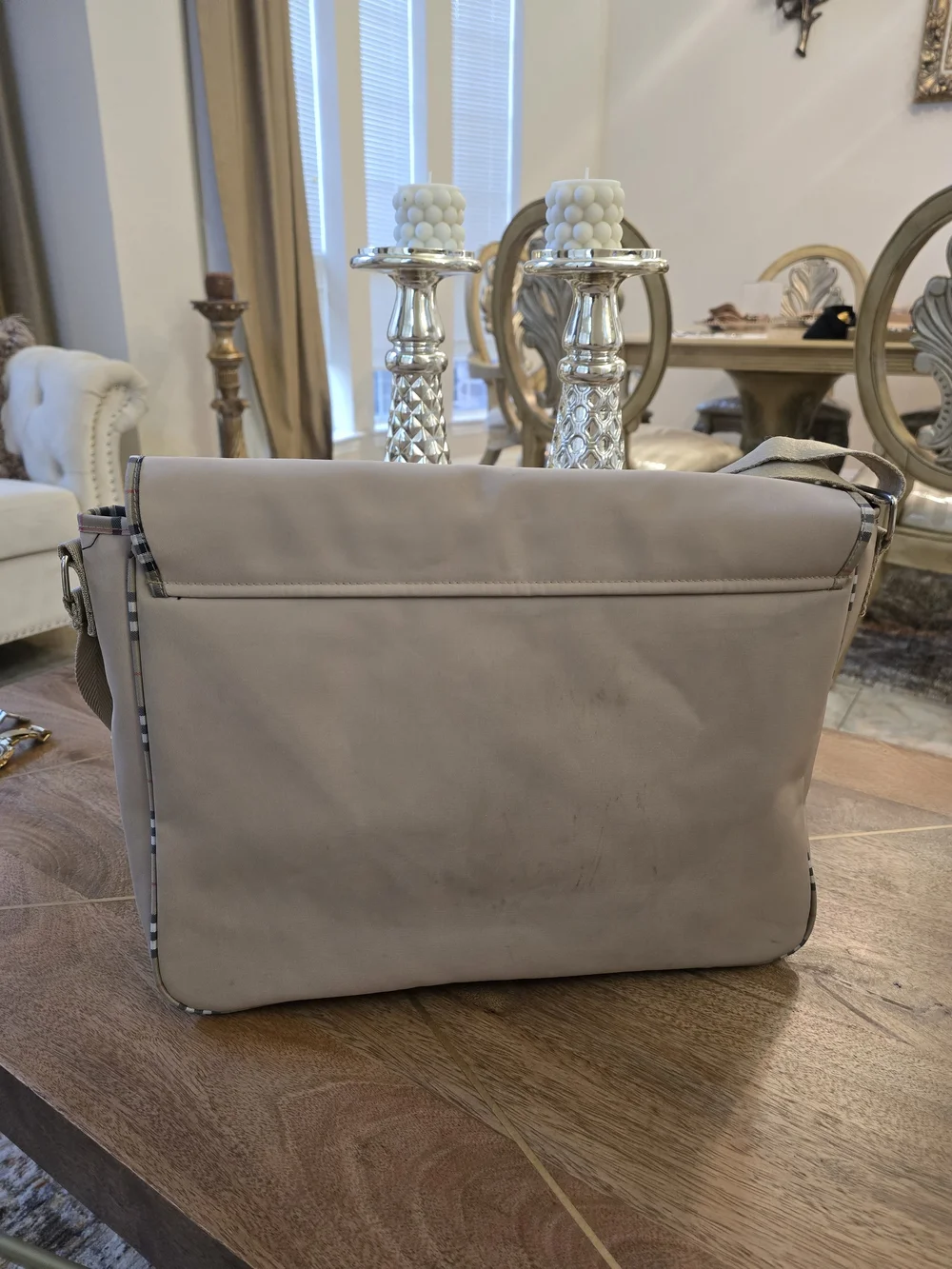 Burberry Beige Messenger Bag with Check Trim
